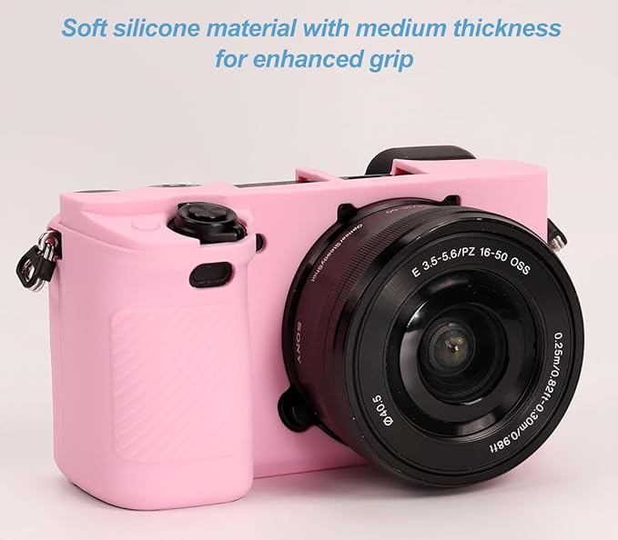 Pocoukate Case for Sony Alpha A6400, A6300, Camera, Soft Silicone Protective Cover Skin with Screen Protector Accessories for Sony Alpha A6400 / 6300 Digital Camera Silicone Cas - Pink