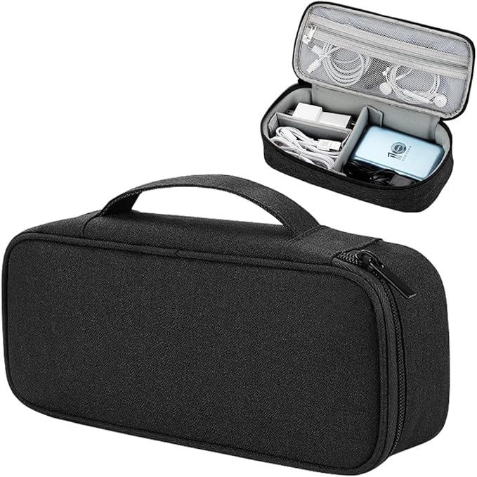 Teskyer Tech Organizer Pouch – Portable Waterproof Electronics Bag with Compartments for Cables, Chargers, Earbuds & Phone (Black)