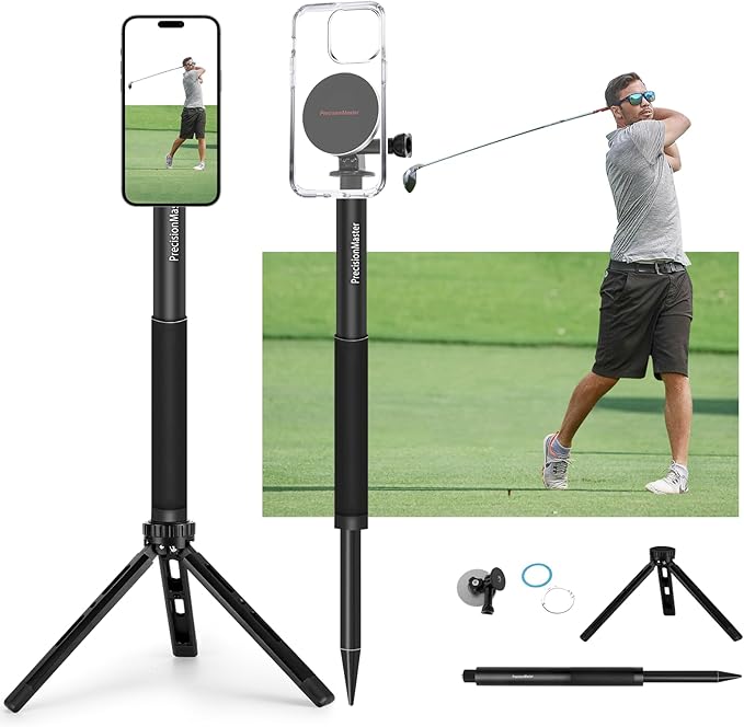 PrecisionMaster Golf Tripod & Monopod, Magnetic Golf Film Stick 52" Adjustable Aluminum, Golf Swing Training Aid Compatible with Magsafe iPhone Android Phones