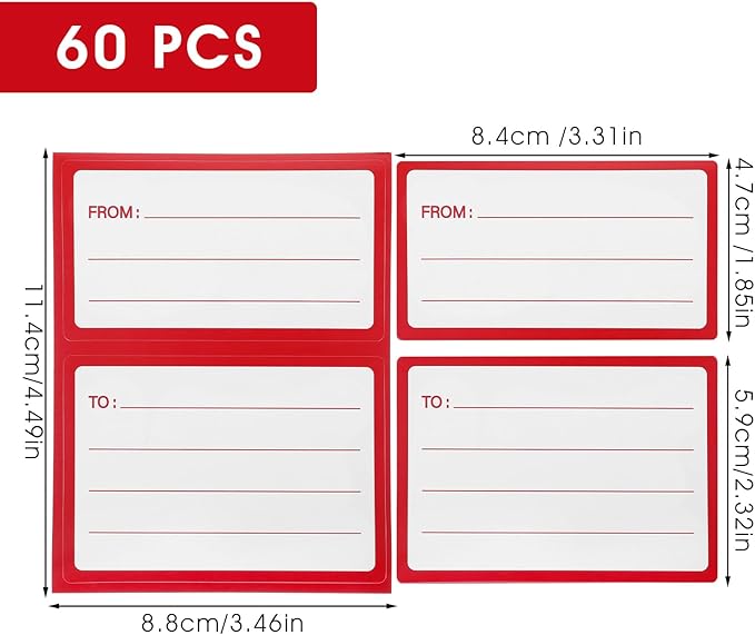 60Pcs to from Return Address Mailing Labels, Blank Mail Shipping Label, Postage Guaranteed Stickers, for Packages, Boxes, Gifts for Mailing and Shipping Needs,Red Blue(3.5 x 4.5in)