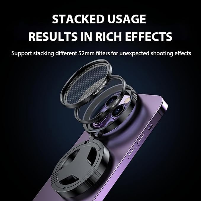 Anti-Glare Magnetic Phone Filter, Magnetic CPL Filter for iPhone, Reduces Reflections Enhances Colors, Professional 52mm Polarizing Filters for iPhone 17/16/15/14/13/12/11 (2pcs)