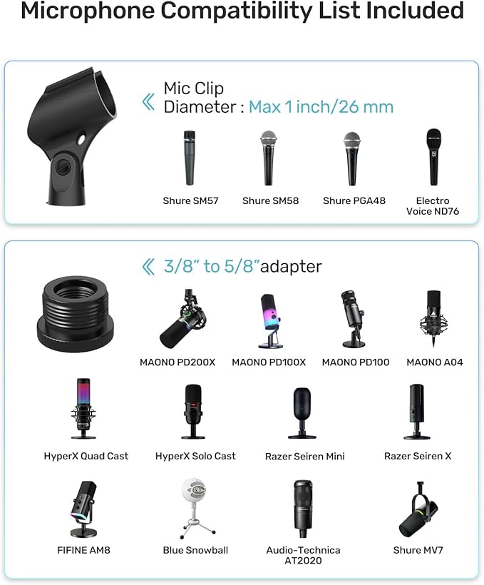 Mic Boom Arm Stand [MAX 3.3lbs ] Heavy Duty Microphone Holder Desk Mics Scissor Mount Streaming Accessories for Blue Yeti HyperX QuadCast S SoloCast snowball Fifine K669B AT2020 - Medium