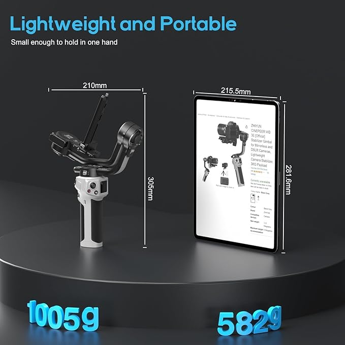ZHIYUN CINEPEER WEEBILL 3E 3-Axis Gimbal Stabilizer for Canon/Sony/Panasonic/Nikon Camera,Up to 6.6lbs (3kg) Payload Extendable Sling Grip Native Vertical Shooting Handheld Camera Gimbal