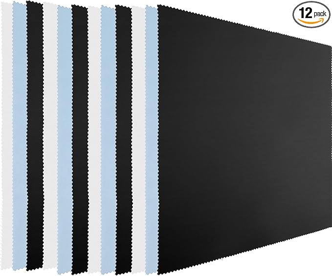 Frienda 12 Pack Large Microfiber Glass Cleaning Cloths 12 x 12 Inch Oversized Sunglasses Cleaning Cloths for Electronics Glasses Screens and Lenses(Blue,Light Gray,Black)