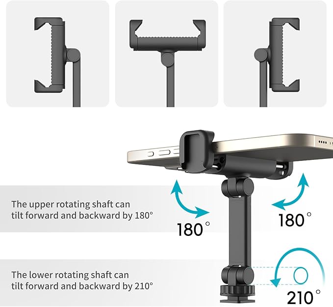 Phone Tripod Mount Holder for iPhone - 2 Cold Shoe and 1/4" Screw, 360° Rotates and 180° Tilts Compatible for iPhone Android Sony Canon DJI Ronin S/SC Zhiyun Gimbals