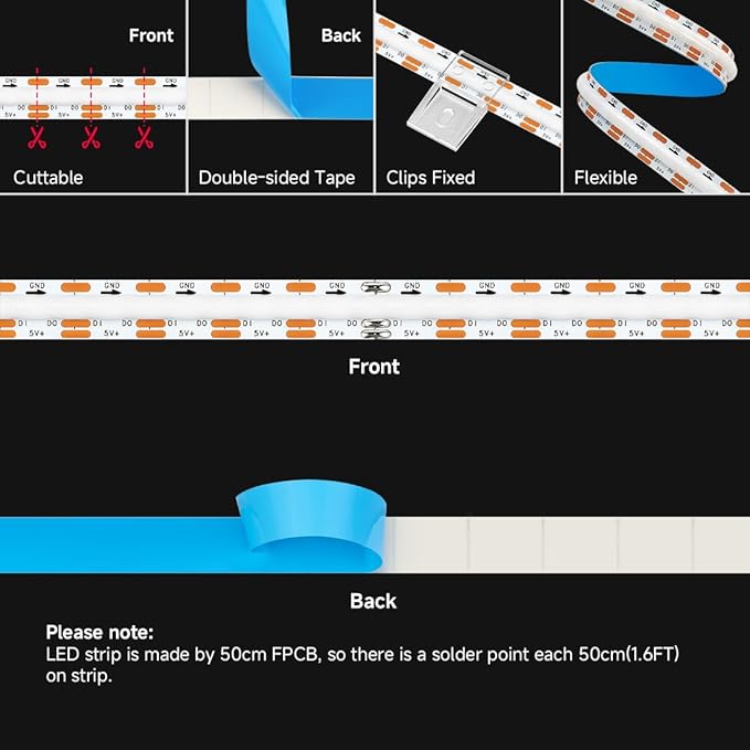 BTF-LIGHTING FCOB COB WS2812B IC RGB LED Strip DC5V 13.1FT Individual Addressable 160Pixel/m 640LEDs 640IC Dream Color IP30 Non-Waterproof High Density Light 0.39in Width(No Adapter or Controller)