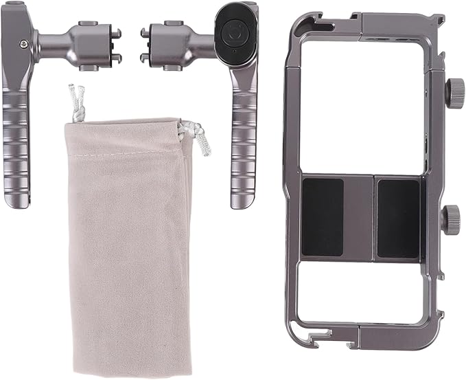 Handheld Phone Video Rig, Aluminum Smartphone Cage Stabilizer Kit with Rotatable Handles and Bluetooth Remote, for Vlogging Filmmaking and Content Creation