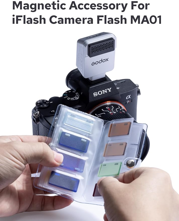 GODOX MA01 iFlash Camera Flash Magnetic Attachment, for Godox iT20 iT22 iM20 iM22 Flash, Magnetic Filter Kit with Magnetic Snap-on diffusers, Color Filters, Creative gels, and Honeycomb Grids