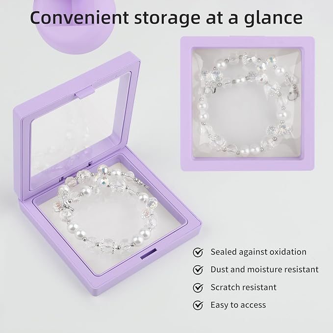 20 Pcs Floating Frame Case with Stands, 3.5X 3.5 x 0.8 inch, Challenge Coin Display,Transparent PE Jewelry Storage Box, Floating Display Holder Stands for Antique Challenge Coins, Medallion(ColorB)