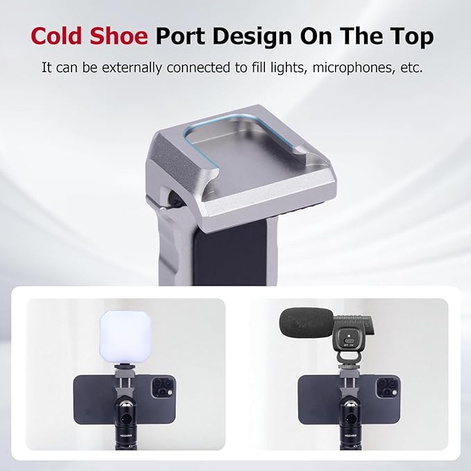 Came-TV Universal Aluminum Phone Clamp with Cold Shoe & 1/4" Threads – CNC-Machined Grip for 60-80mm Smartphones (Tripod/Mic/Light Mount) (61035)