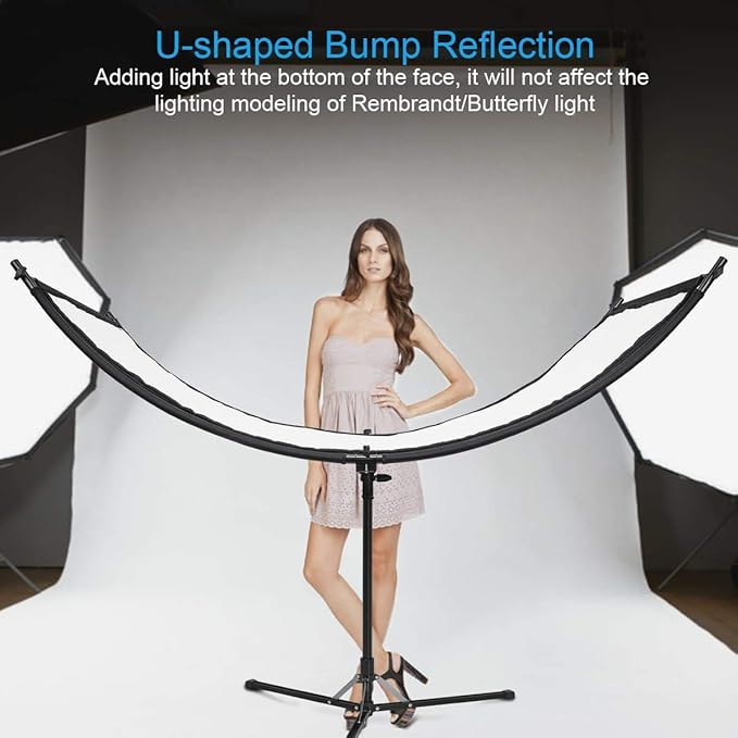 FOMITO Light Reflector 70"x25.6"/178x65cm Arclight Curved Eyelighter Lighting Diffuser for Photography Stuido Filming Shooting, Black/White/Gold/Silver