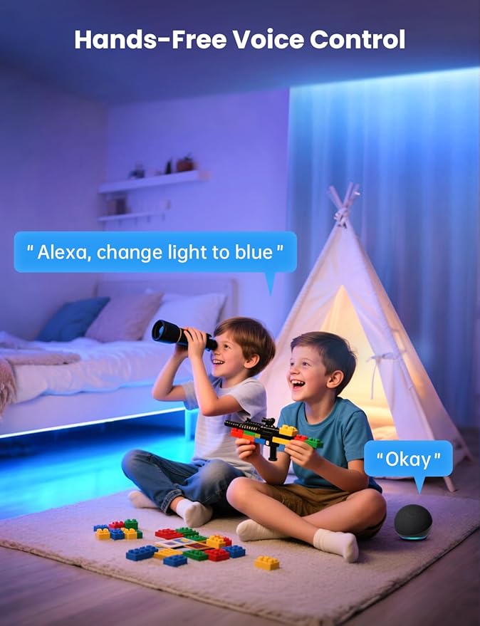 RGB+IC LED Strip Light, 16.4ft Smart LED Light for Bedroom, Bluetooth APP Control, Color Changing LED Strip Lighting, 44 Scene Modes, Music Sync, TV Backlight Behind Strip, Home Decor, Gaming Room