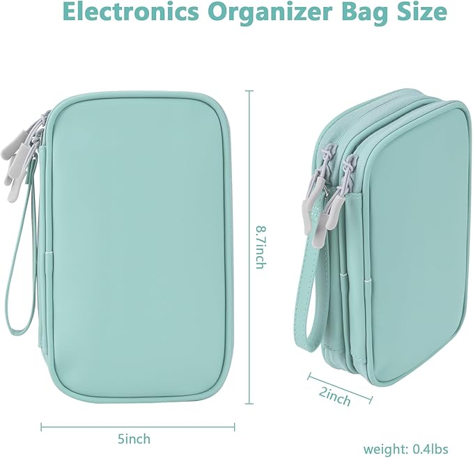 DDgro Electronics Travel Organizer, Tech Accessories Pouch Bag for Cables/Charger & Cords(Mint Green, PU-M)