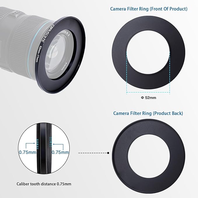 10Pcs 52mm Filter Ring Adapter Set,Metal Step-Up Ring+Step-Down Ring for All Brands UV ND CPL (52-40.5mm,52-46mm,52-49mm,52-55mm,52-58mm,52-62mm,52-67mm,52-72mm,52-77mm,52-82mm)