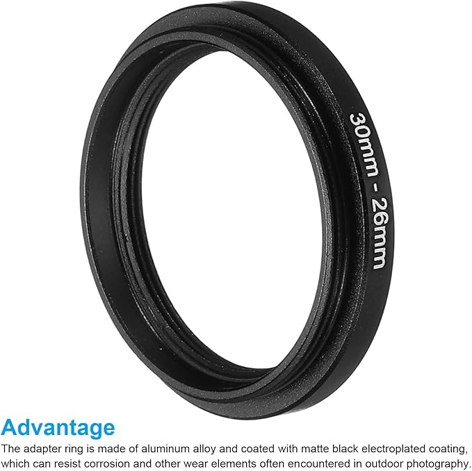 PATIKIL 30mm-26mm Metal Step Down Ring, Camera Lens Filter Adapter Ring Aluminum Filter Adapter Ring for Camera Lenses Hood, Black