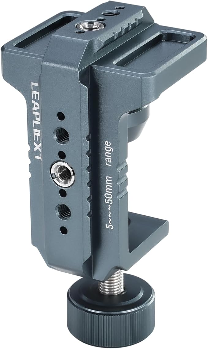 Heavy-Duty Super Clamp for Magic Arm，Aluminum alloy material，1/4"& 3/8"Threads and NATO Rail，Load Capacity: Up to 50 kg / 110 lbs， Desktop or Round Tube Mounting for Tripods and Magic Arms