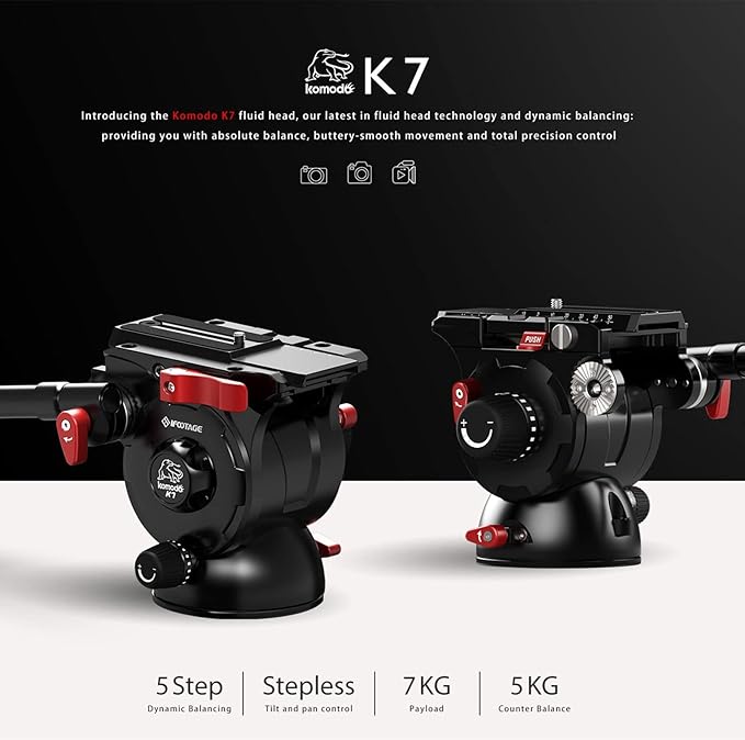 IFOOTAGE Komodo K7 Fluid Tripod Head, Heavyweight Fluid Video Head with Flat Base and Sliding Plate for Quick Connection to The Camera, Used for Professional Photography,Vlogging and Video Production