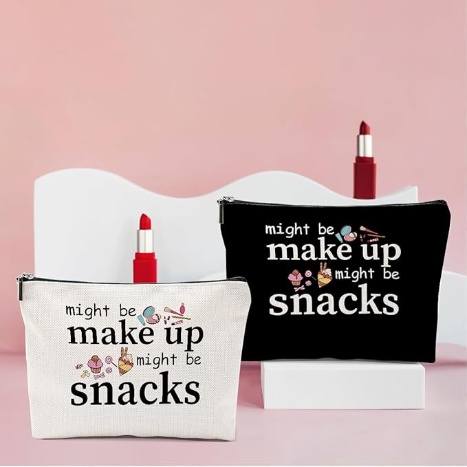 2 PCS Friend Gifts for Women Makeup Bag, Snack Bags, Funny Gifts Cosmetic Bags, Sister Birthday Christmas Graduation Friendship Gift for Daughter From Mom - might be makeup might be snacks