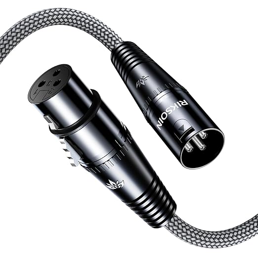 XLR Cables 16.4FT/5M, Premium Nylon Braided & Gold-Plated Rean Connectors, Male to Female Balanced Microphone Cable -Gray