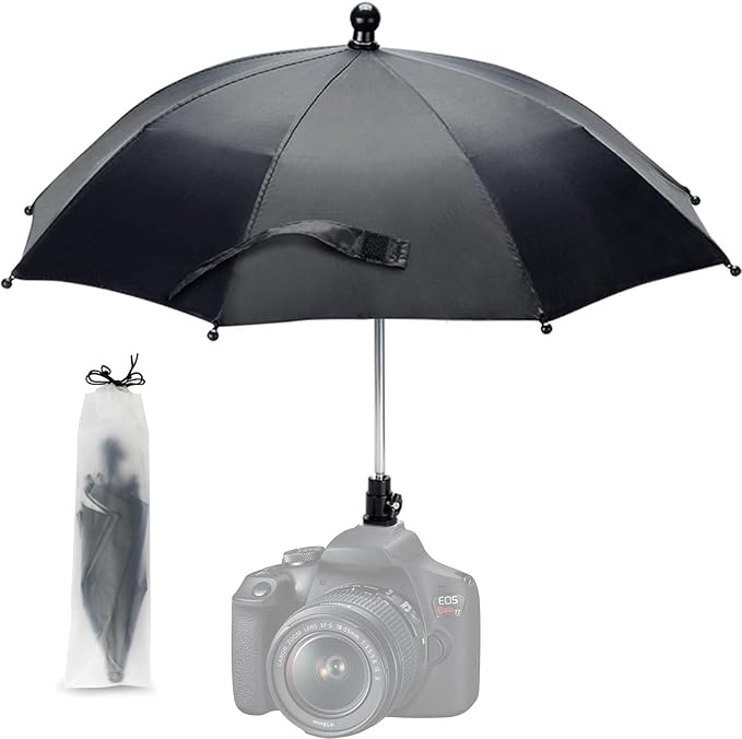 DSLR Mirrorless Camera Hot Shoe Umbrella Rain Cover Protector Sunshade - Compatible with Canon R5, R6, Niko n Z7II, Z6II, Sony A7IV,A7III,and More -19-Inch Diameter Weather Protection for Photography