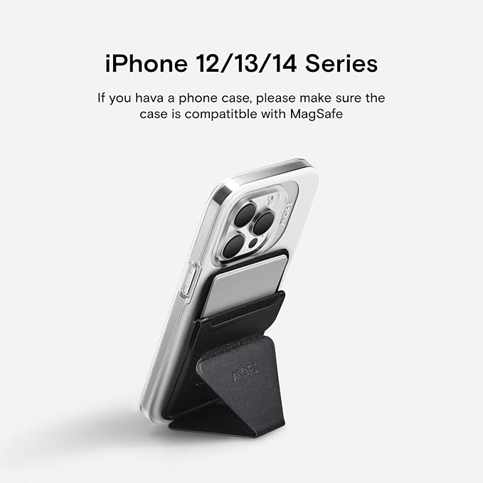 MOFT MagSafe Wallet for iPhone 15/14/13/12 Series, Strong Magnetic Phone Card Holder Fit 2 Cards & 3 Viewing Angles & Stain-Resistant Vegan Leather Phone Stand, Night Black