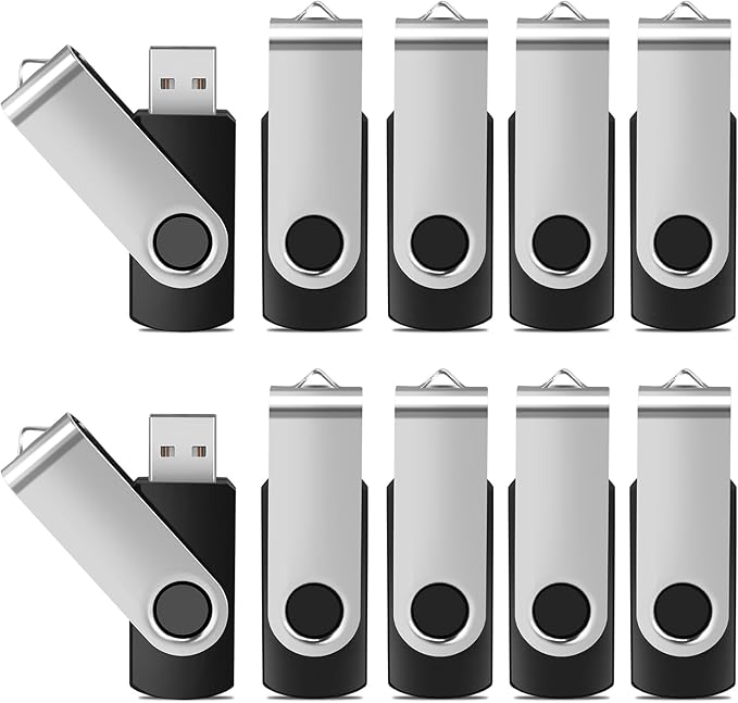 Generic 10 Pack 8GB USB Flash Drive, Thumb Drives Memory Stick Swivel Jump Drive for Home & Office Use (10Pack Black, 8GB)
