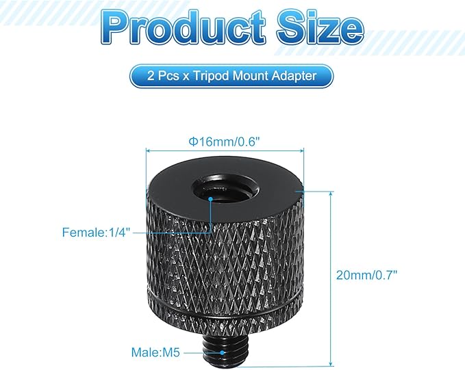 PATIKIL Tripod Screw Adapter 1/4" Female to M5 Male, 2 Pcs Tripod Nut Connectors Camera Mount Screw Camera Double Head Converter for Microphone Holder Magic Arms Accessories, 20 mm
