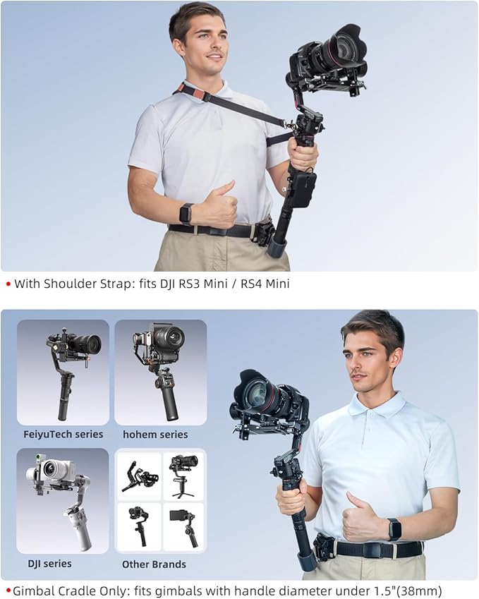 Handheld Gimbal Stabilizer Accessories Load Relief Kit with Adjustable Shoulder Strap, Belt, Gimbal Cradle Support, Extension Rod. Hold Gimbal Easier and Longer. Fits DJI RS 4 mini/RS 3 mini
