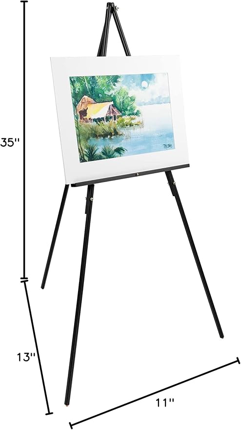 Creative Mark Thrifty Wood Tripod Display Easel Stand for Painting Single Unit- Durable Light Weight and Foldable with Adjustable Angle and Wheel - Drawing & Painting - Black Finish - Ideal For Artist