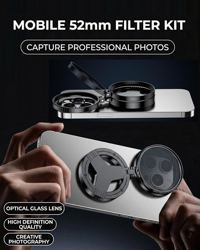 Anti-Glare Foldable Magnetic Phone Filter, Professional 52mm Retractable Polarizing Mobile Camera Lens, Universal Quick Mount Smartphone CPL Filters Compatible with MagSafe iPhone/Pro Max 12-17