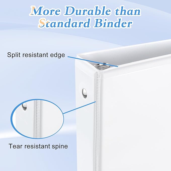 CIXILDTS 1.5-inch Round Ring Binder, 1-1/2" 3 Ring Binder Fit Letter Size Paper, Presentation View Binders, White, 6-Pack