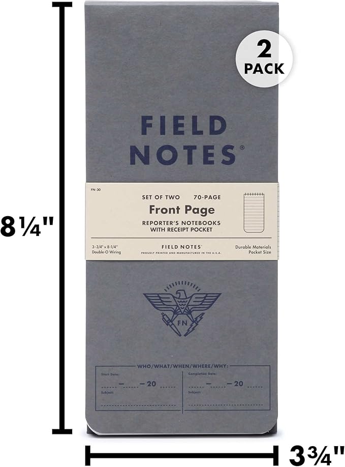 Field Notes - Front Page 2-Pack of Reporter's Notebooks - 3.75" x 8"