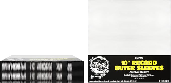 10" Record Outer Sleeves - Super Clear Premium 2 Mil Thick - Archival Quality BOPP - 10SB02 (500)