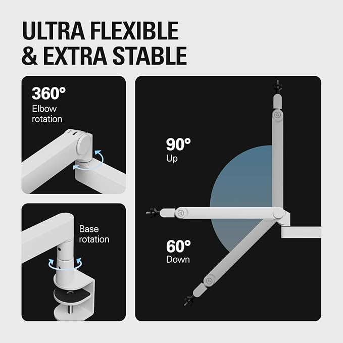Elgato Wave Mic Arm Pro White - 360° Rotatable Low Profile Gas Spring Microphone Arm, Works Mics/Shure SM7B/HyperX QuadCast/Rode/Blue Yeti & More – for Broadcasting/Podcasting/Streaming