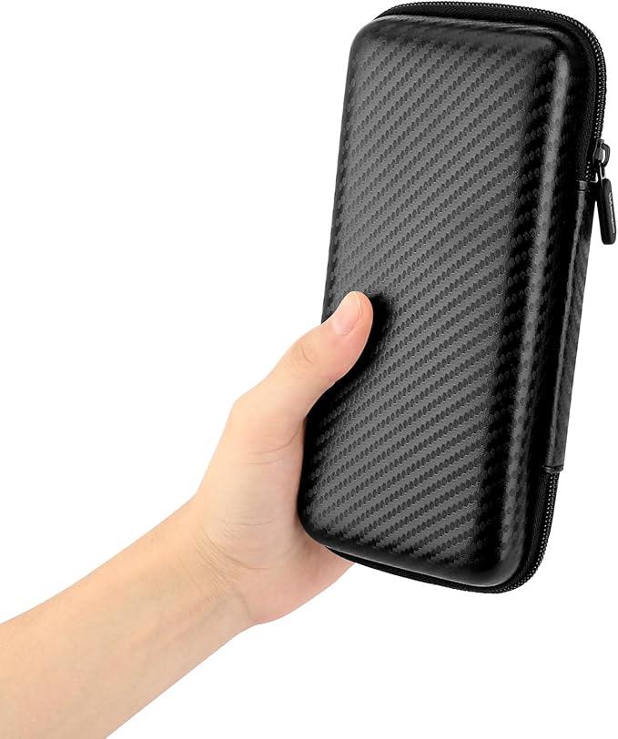 iMangoo Travel Essentials Electronics Organizer Charger Case Portable Dual Zipper Shockproof Pouch Tech Purse Cord Cable Pouches Power Bank Storage Accessories Bag for Women Men,8.5x4.5x2 Fiber Black