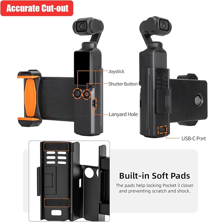 Pocket3 Phone Extension Holder for DJI Osmo Pocket 3 Camera Handle Accessories Cold Shoe Adapter Expansion Mount Mic Light Tripod Lens Filter SD Card Storage Case