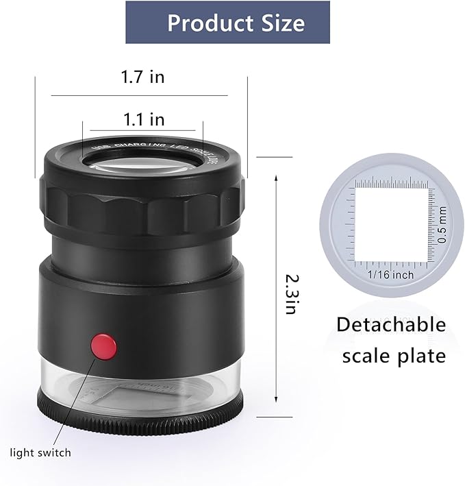 Amoper 30X Loupe Magnifier, USB Rechargeable 8 Lights Portable Eye Loupe Sewing Magnifying Glass for Watches, Jewelry, Coins, Currency, Stamps