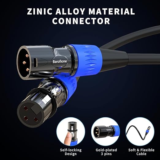 XLR Cables, Microphone Cables 50ft 2Packs, Gold-Plated 3-pins XLR Speaker Male to Female Mic Cable Compatible with Microphones, Stage Lighting, Speaker Systems and More