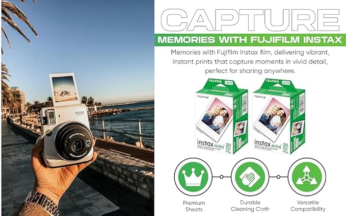 Fujifilm Instax Mini Instant Daylight Film for Instant Camera with USB and PixiBytes Microfiber Cleaning Cloth... (2 x Twin Packs + USB)