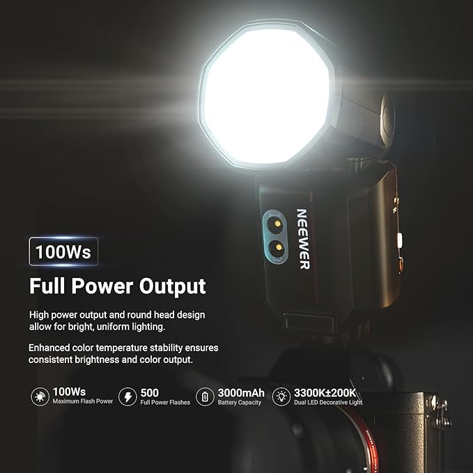NEEWER 100Ws 2.4G TTL Hot Shoe Flash Speedlite Compatible with Sony Cameras, Touch Screen, 1/8000s HSS, 2 Modeling Lamps, TTL/M Toggle, 3000mAh/500 Full Power Flash Studio Photography Light, Z3-S