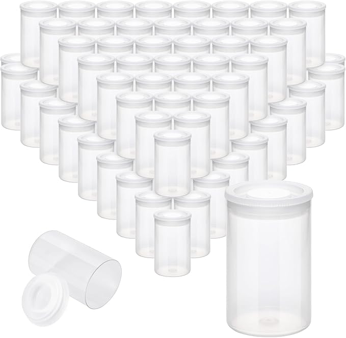120 Pieces Film Canisters with Caps 35 mm Plastic Empty Camera Reel Storage Containers Case with Lids for Small Accessories Rockets Experiment Fish Hook Film Keys Coins Art Beads (Clear)