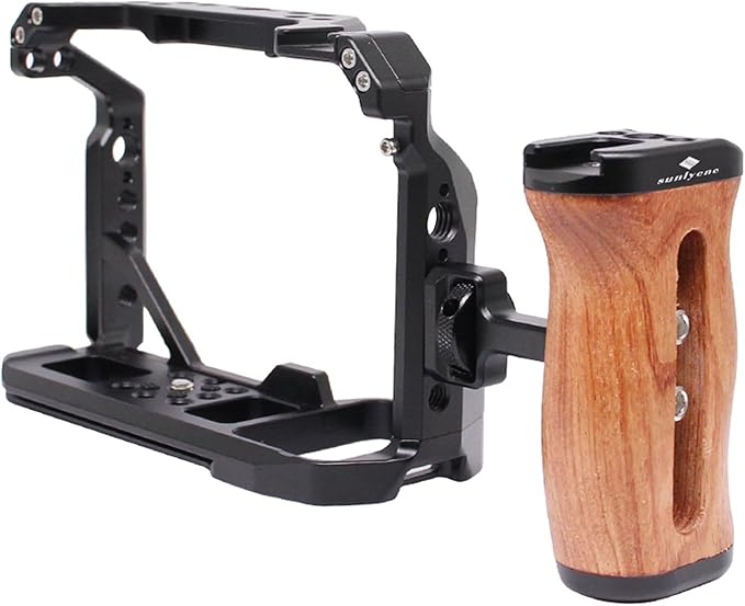 FUGASUN Wooden Side Handle Compatible with ARRI 1/4"&3/8",Adjustable Left/Right Handle for EOS R50V/RP/R50/R100/R7/R8,Alpha A7R V/A7 IV/A7S III/7R V/S III/A7R IV,A6700/FX30/FX3,ZV-E10 ii Camera Cage