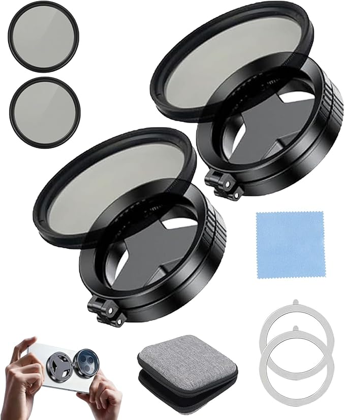 Anti-Glare Magnetic Phone Filter – Reduces Unwanted Reflections, 52mm Cpl Foldable Universal Polarizing Filter Mount with Phone Camera Snap Grip Kit for iPhone Smartphone Photography(2set)