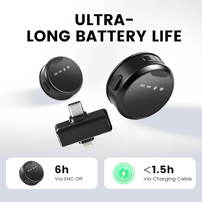 Wireless Lavalier Microphones for iPhone/Android/iPad, Mini Microphones with Noise Reduction, 2.4GHz, Magnetic Clip, Lapel Mics Wireless for Video Recording, Streaming, Vlogging, YouTube Tiktok, 131FT