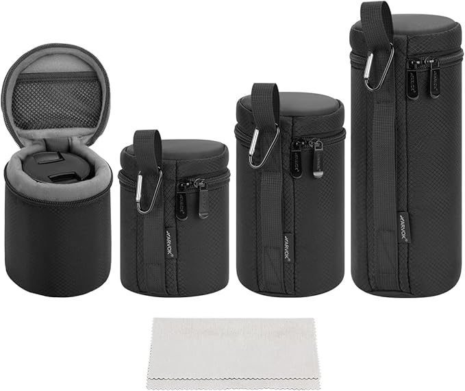 ARVOK Camera Lens Case, Water Resistant Protective Pouch for DSLR Camera, 4 Size Thick Bag for Nikon, Tamron, Sigma, Pentax, Sony, Fuji, Panasonic (4 Pack)