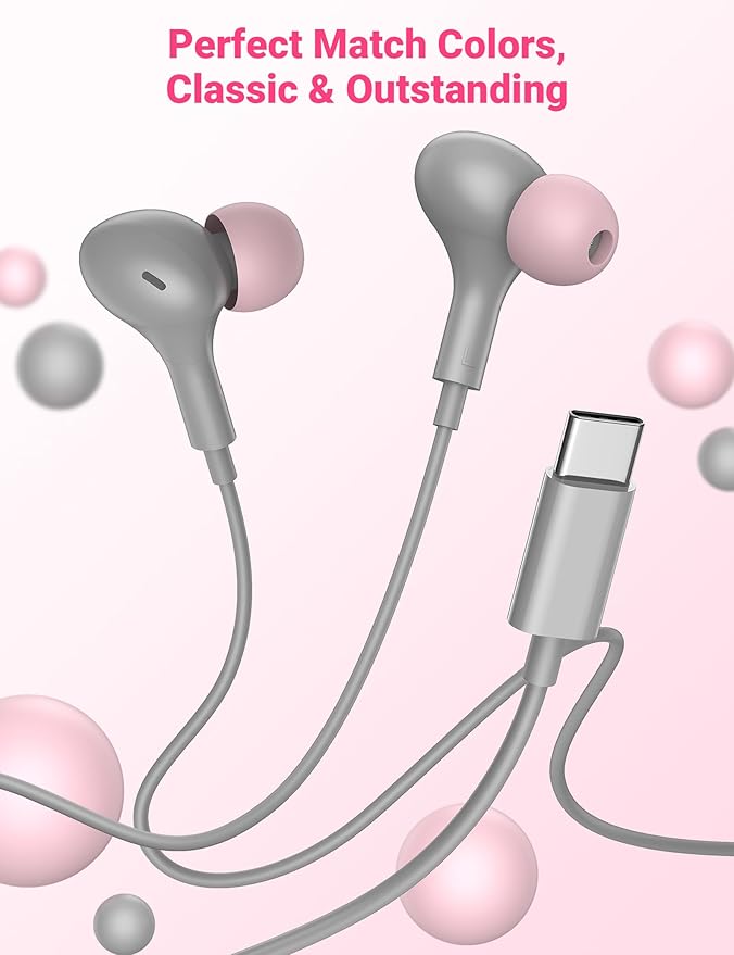 USB C Earbuds with Microphone Cute in Ear Wired Headphone USB-C Plug Ear Buds Corded Head Phone Magnetic Type C Earphone for iPhone 17 Pro Max 16 Plus 15 16e for Samsung A17 A16 S26 S25 S24