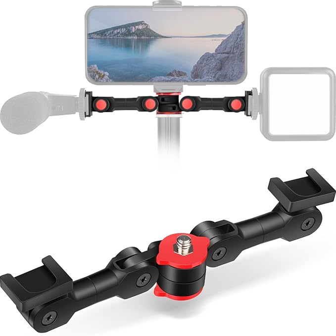 ChromLives Dual Cold Shoe Mount Universal Cold Shoe Adapter with 1/4" Thread Holes Rotatable Camera Shoe Extension Bracket for Microphone,Led Light