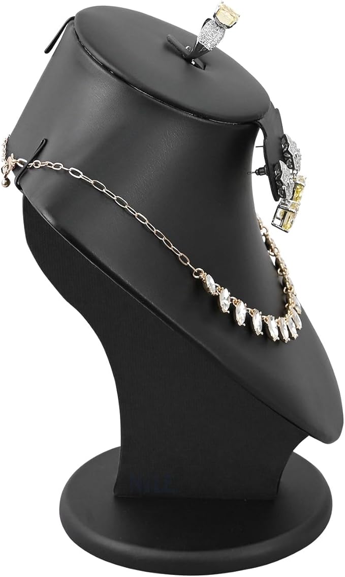 MOOCA Jewelry Display Necklace Chain Bust Display Holder Stand, Necklace Mannequin Bust, Jewelry Stand, Black PU Faux Leather