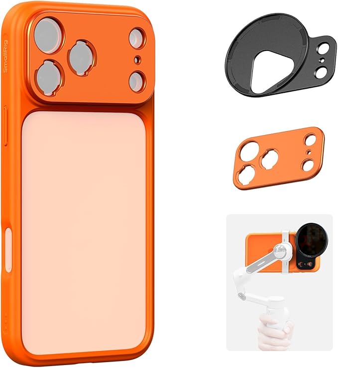 SMALLRIG FilMov Bumper Phone Case for iPhone 17 Pro, Hollow Back Design with Lens Backplate, 67mm Filter Adapter Compatible with Phone Gimbal Stabilizers, for DJI for Insta360, Orange- 5792