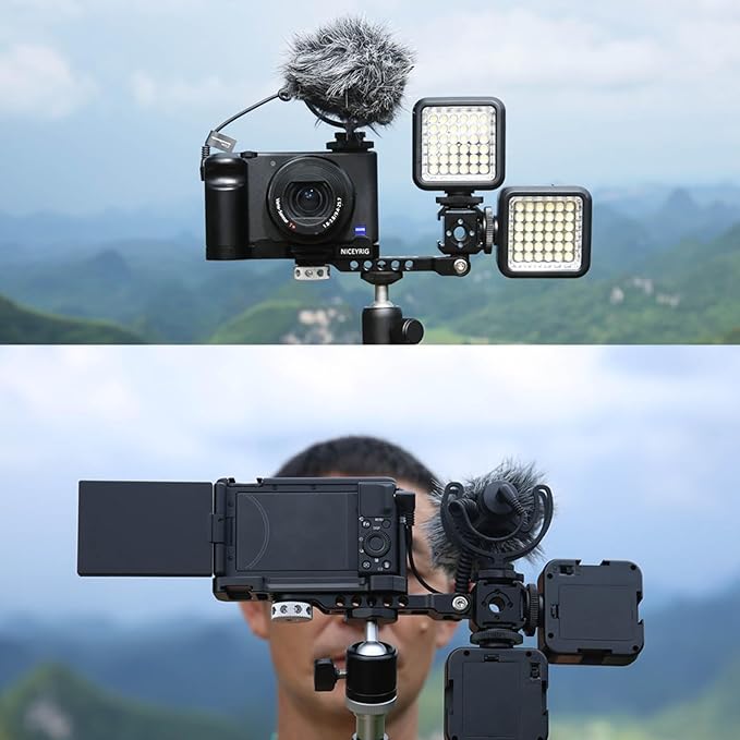 NICEYRIG 3-Side Triple Cold Shoe Extension Bracket Heavy-Duty Cheese Bar with 1/4 Threads for Tripod Selfie Stick Gimbal, Camera Phone Vlog Vlogging Light Mic Mount - 468